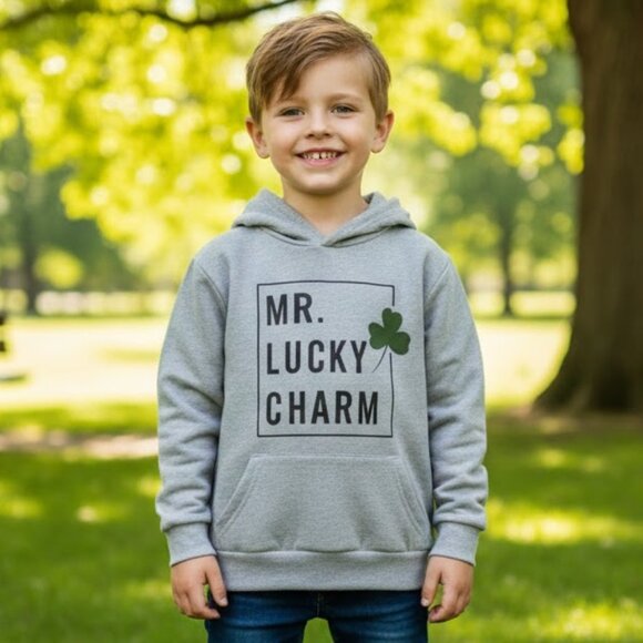 Other - Kids Gray “MR. LUCKY CHARM” Shamrock Hoodie Size L